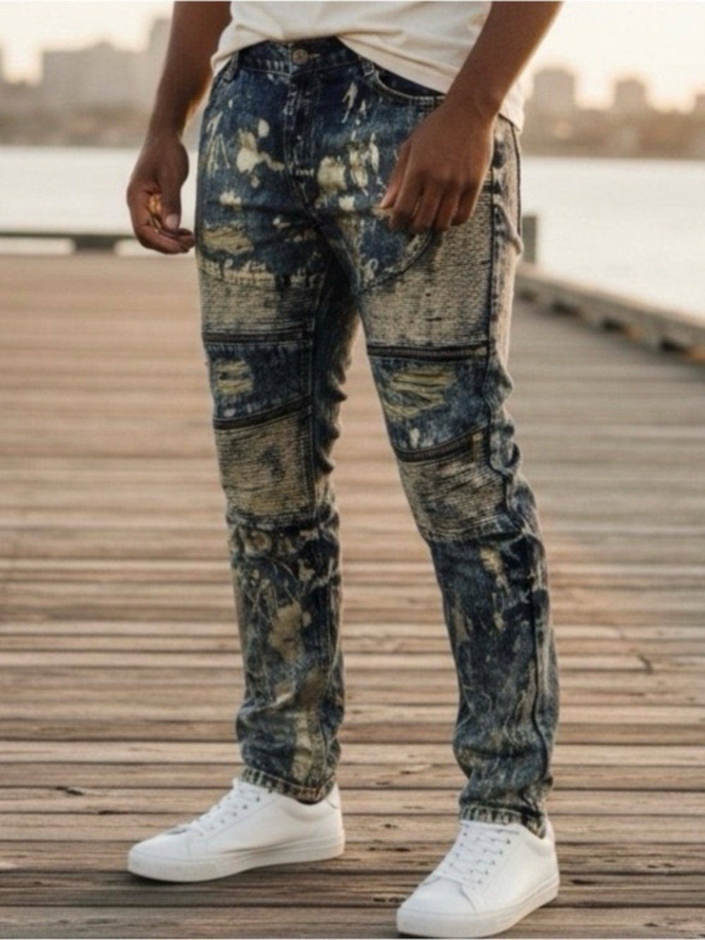 🫶🏻 Vintage Americana Washed Paint-Effect Adjusted Narrow Dungarees